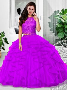Eggplant Purple Sleeveless Tulle Zipper Quinceanera Dresses for Military Ball and Sweet 16 and Quinceanera