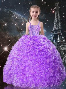 Super Lilac Straps Lace Up Beading and Ruffles Little Girls Pageant Dress Sleeveless