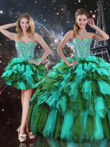 Fantastic Multi-color Lace Up Sweetheart Beading and Ruffles and Ruffled Layers 15th Birthday Dress Organza Sleeveless