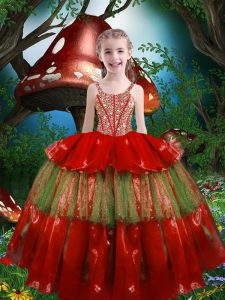 Sleeveless Beading and Ruffled Layers Lace Up Girls Pageant Dresses