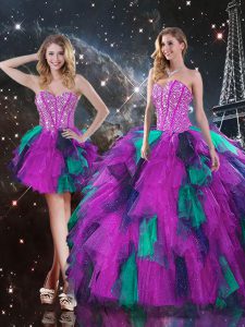 Floor Length Three Pieces Sleeveless Multi-color Quinceanera Dress Lace Up