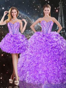 New Arrival Lavender Sweetheart Lace Up Beading and Ruffles Ball Gown Prom Dress Sleeveless