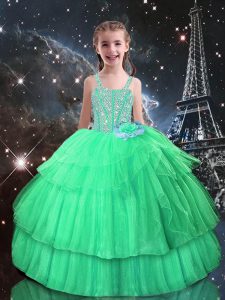 Floor Length Apple Green Winning Pageant Gowns Straps Sleeveless Lace Up