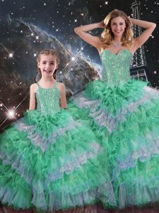 Glittering Sleeveless Lace Up Floor Length Beading and Ruffled Layers Quinceanera Gowns