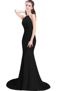 Charming Black Prom Dresses Halter Top Sleeveless Brush Train Side Zipper