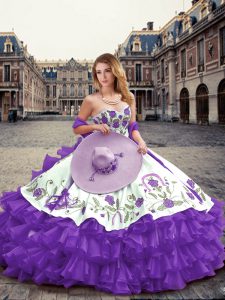 Colorful Lavender Sweetheart Neckline Embroidery and Ruffled Layers Sweet 16 Dresses Sleeveless Lace Up