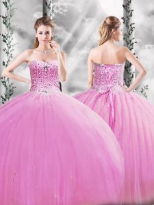New Arrival Sweetheart Sleeveless Tulle Ball Gown Prom Dress Beading Lace Up