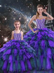 Eye-catching Multi-color Sleeveless Floor Length Beading and Ruffles and Ruffled Layers Lace Up Quinceanera Gown