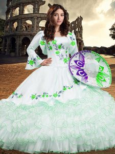 Elegant White Long Sleeves Organza Lace Up 15 Quinceanera Dress for Military Ball and Sweet 16 and Quinceanera