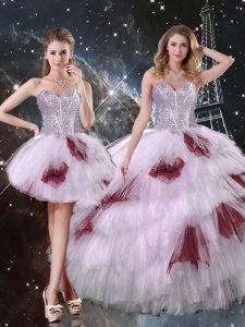 Three Pieces Vestidos de Quinceanera Multi-color Sweetheart Tulle Sleeveless Floor Length Lace Up