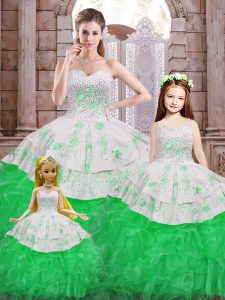 Wonderful Green Sweetheart Lace Up Beading and Appliques and Ruffles Quinceanera Dresses Sleeveless