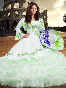 Ball Gowns 15th Birthday Dress White Square Organza Long Sleeves Floor Length Lace Up