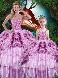 Gorgeous Multi-color Ball Gowns Beading and Ruffles and Ruffled Layers Quinceanera Gowns Lace Up Organza Sleeveless Floo