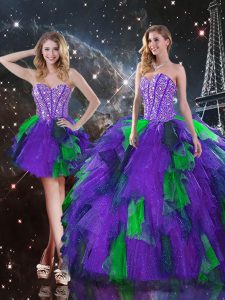 Multi-color 15 Quinceanera Dress Military Ball and Sweet 16 and Quinceanera with Beading and Ruffles Sweetheart Sleevele