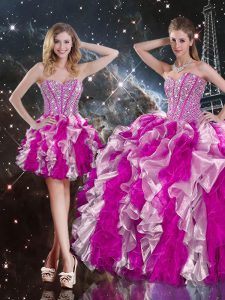 Multi-color Ball Gowns Sweetheart Sleeveless Organza Floor Length Lace Up Beading and Ruffles Quinceanera Gown
