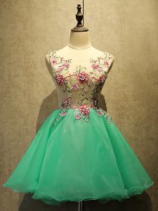 Great Bateau Sleeveless Homecoming Dress Mini Length Appliques Apple Green Organza