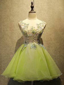 Yellow Green Lace Up Scoop Embroidery Prom Party Dress Organza Sleeveless
