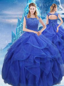Free and Easy Floor Length Royal Blue 15 Quinceanera Dress Bateau Sleeveless Lace Up
