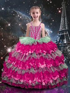 Attractive Beading and Ruffled Layers Little Girl Pageant Gowns Multi-color Lace Up Sleeveless Floor Length