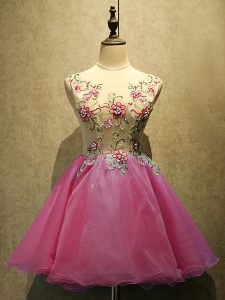 Chic Hot Pink Scoop Lace Up Embroidery Prom Evening Gown Sleeveless