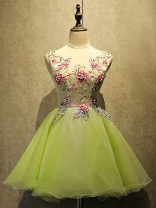 Mini Length Lace Up Prom Evening Gown Olive Green for Prom and Party with Embroidery