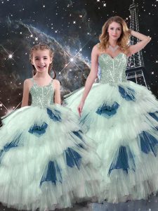 Exceptional Multi-color Sleeveless Organza Lace Up Vestidos de Quinceanera for Military Ball and Sweet 16 and Quinceaner