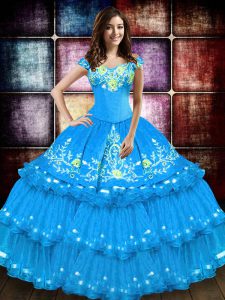 Smart Baby Blue Sleeveless Taffeta Lace Up Quince Ball Gowns for Military Ball and Sweet 16 and Quinceanera