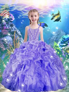 Purple Sleeveless Beading and Ruffles Floor Length Little Girls Pageant Dress Wholesale
