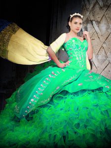 With Train Ball Gowns Sleeveless Green Quinceanera Gowns Brush Train Lace Up