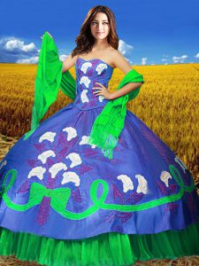 Great Embroidery 15 Quinceanera Dress Multi-color Lace Up Sleeveless Floor Length