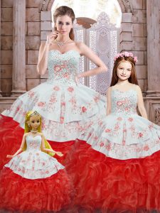 Decent White And Red Quinceanera Dress Military Ball and Sweet 16 and Quinceanera with Beading and Appliques and Ruffles