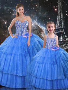 Fantastic Floor Length Lace Up Quinceanera Gown Baby Blue for Military Ball and Sweet 16 and Quinceanera with Ruffled La
