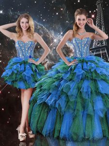 Organza Sweetheart Sleeveless Lace Up Beading and Ruffles and Ruffled Layers 15th Birthday Dress in Multi-color