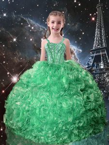 Straps Sleeveless Organza Kids Pageant Dress Beading and Ruffles Lace Up