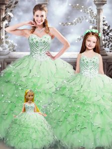 Floor Length Ball Gowns Sleeveless Apple Green Quinceanera Gowns Lace Up