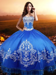 Colorful Blue Sleeveless Floor Length Beading and Appliques Lace Up Quince Ball Gowns