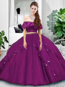Excellent Off The Shoulder Sleeveless Tulle Quinceanera Dress Lace and Ruffles Lace Up