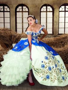Floor Length Multi-color Quince Ball Gowns Taffeta Sleeveless Embroidery
