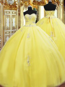 Floor Length Ball Gowns Sleeveless Yellow 15 Quinceanera Dress Lace Up
