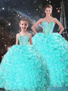 Turquoise Sweetheart Lace Up Beading and Ruffles 15 Quinceanera Dress Sleeveless