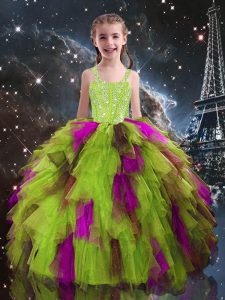 Ball Gowns Little Girls Pageant Dress Wholesale Yellow Green Straps Tulle Sleeveless Floor Length Lace Up