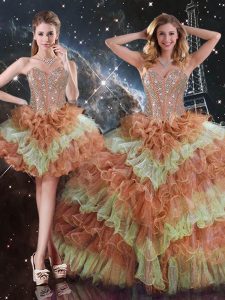 Best Multi-color Sleeveless Organza Lace Up Sweet 16 Dress for Military Ball and Sweet 16 and Quinceanera