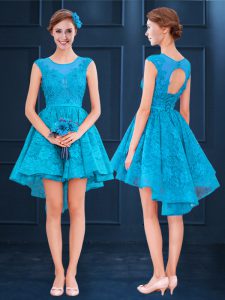 Scoop Sleeveless Satin and Lace Dama Dress for Quinceanera Lace Lace Up