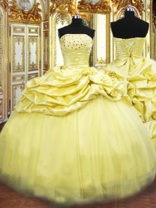 Enchanting Taffeta Sleeveless Floor Length Quinceanera Gown and Beading and Pick Ups