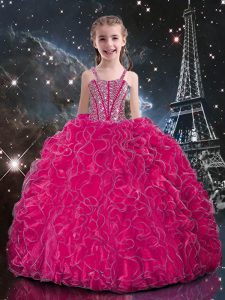 Amazing Organza Sleeveless Floor Length Girls Pageant Dresses and Beading and Ruffles