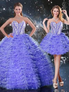 Purple Lace Up Sweetheart Embroidery Sweet 16 Quinceanera Dress Organza Sleeveless