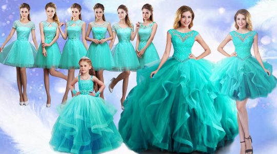 Floor Length Turquoise Quinceanera Gown Scoop Sleeveless Lace Up