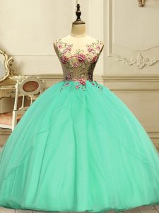 Custom Made Apple Green Vestidos de Quinceanera Military Ball and Sweet 16 and Quinceanera with Appliques Scoop Sleevele