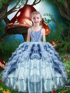 Beading and Ruffles and Ruffled Layers Winning Pageant Gowns Baby Blue Lace Up Sleeveless Floor Length