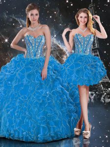 Floor Length Ball Gowns Sleeveless Baby Blue Quinceanera Gown Lace Up